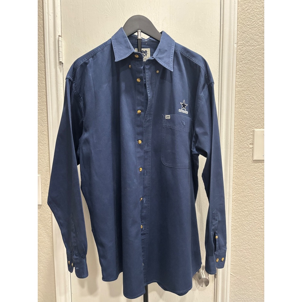 Lee Sport Dallas Cowboys Navy Blue Button Down Shirt Mens XL Long Sleeve Twill